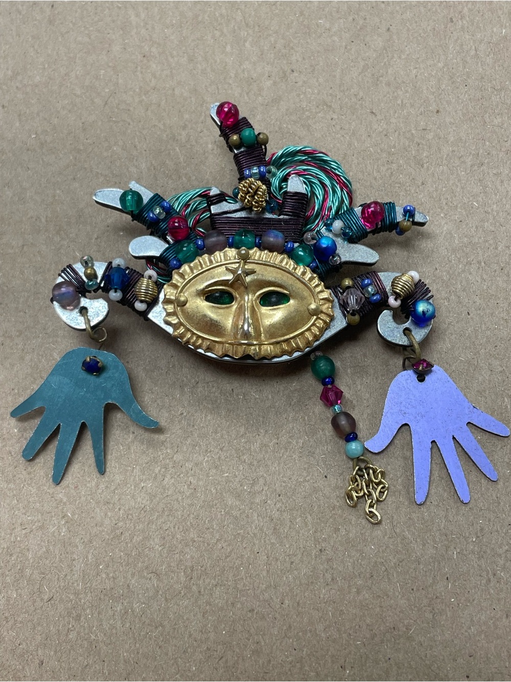 Handcrafted Liztech Masquerade Mardi Gras Mask Brooch / Pin